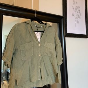 Zara Linen Button Up Crop Top